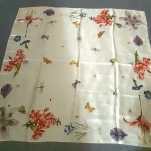 ECHO Silk square summer scarf pearl white flowers